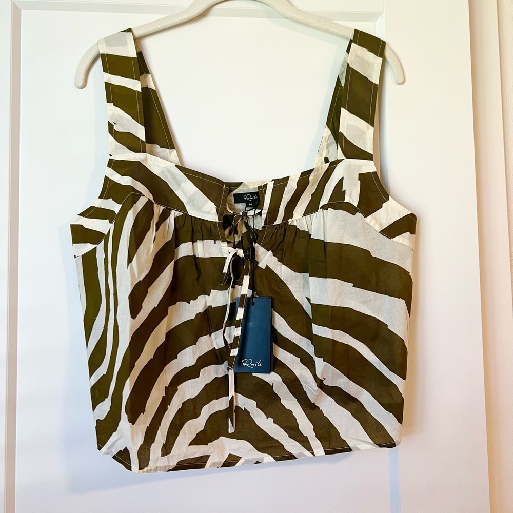Rails Olive and White Zebra Print Tank Top